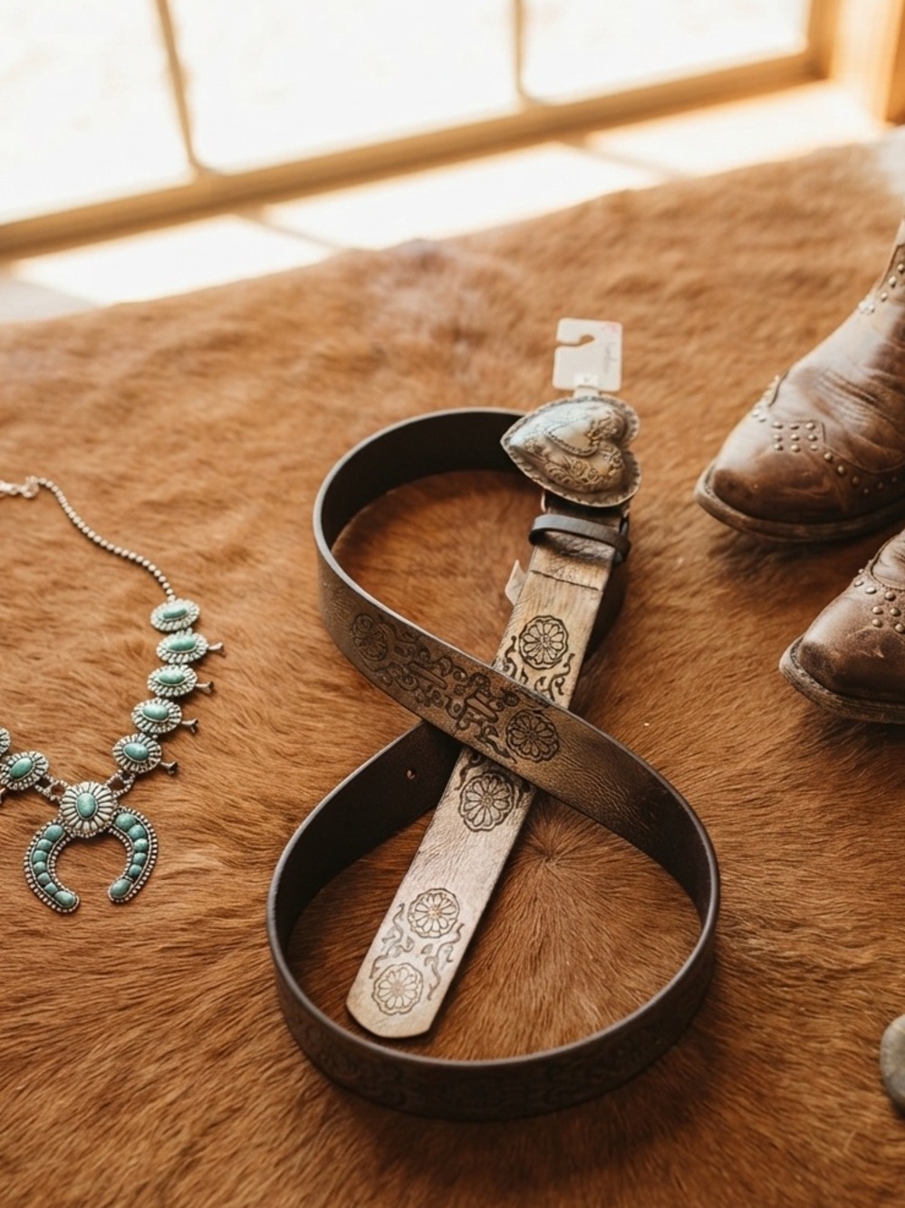 NWT True Love Vintage-Style Western Belt with Heart Buckle – Size Small